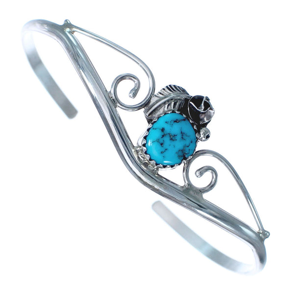 Turquoise Sterling Silver Scalloped Leaf Navajo Cuff Bracelet AX123768
