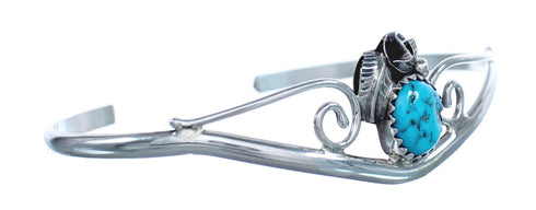 Turquoise Sterling Silver Scalloped Leaf Navajo Cuff Bracelet AX123768