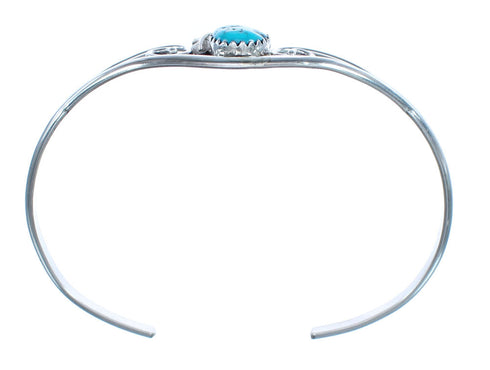 Turquoise Sterling Silver Scalloped Leaf Navajo Cuff Bracelet AX123768