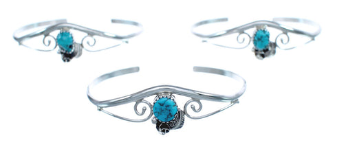 Turquoise Sterling Silver Scalloped Leaf Navajo Cuff Bracelet AX123768
