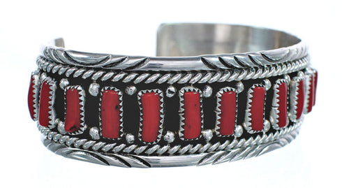 Coral Native American Authentic Sterling Silver Cuff Bracelet AX123811