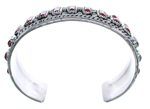 Coral Native American Authentic Sterling Silver Cuff Bracelet AX123811