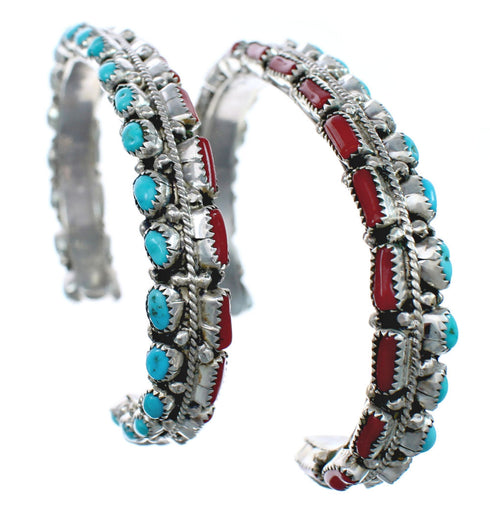 Native American Navajo Turquoise And Coral Sterling Silver Cuff Bracelet AX123804