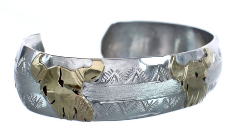 Native American Sterling Silver12KGF Cow Skull Navajo Cuff Bracelet JX123837