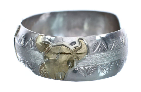 Native American Sterling Silver12KGF Cow Skull Navajo Cuff Bracelet JX123837