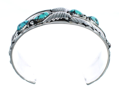 Native American Coral Turquoise Scalloped Leaf Sterling Silver Cuff Bracelet AX123867