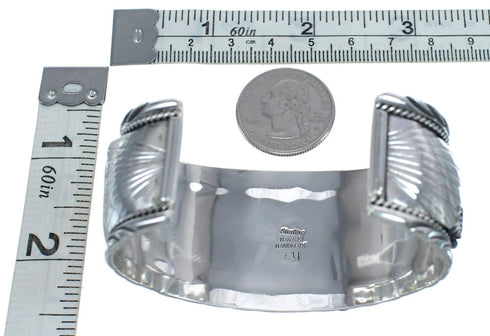 Native American Coral Turquoise Scalloped Leaf Sterling Silver Cuff Bracelet AX123867