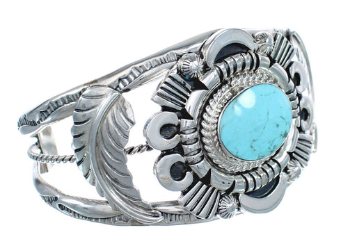 Native American Sterling Silver Turquoise Leaf Cuff Bracelet AX123866