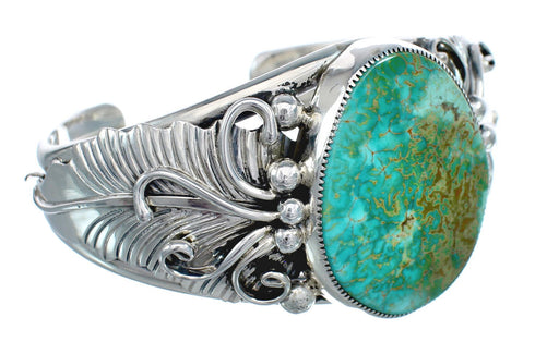 Native American Turquoise Leaf Genuine Sterling Silver Cuff Bracelet AX123877