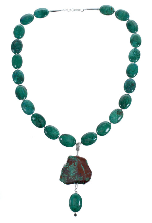 Native American Sterling Silver Turquoise Pendant Bead Necklace AX123890