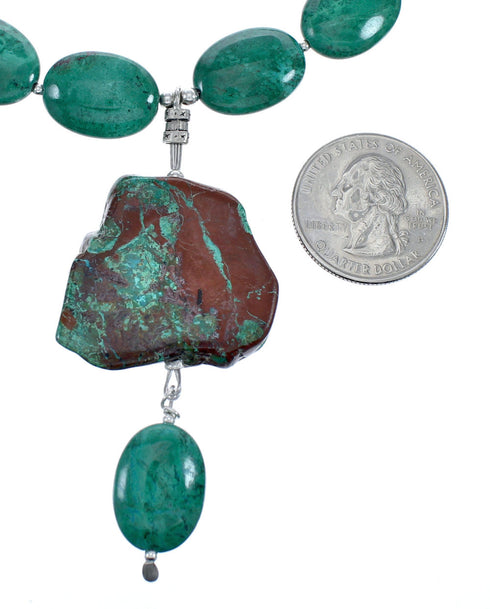 Native American Sterling Silver Turquoise Pendant Bead Necklace AX123890