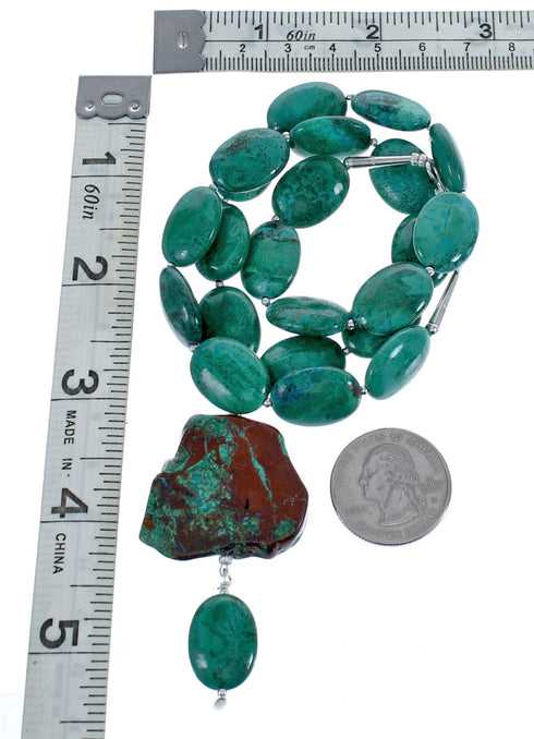 Native American Sterling Silver Turquoise Pendant Bead Necklace AX123890