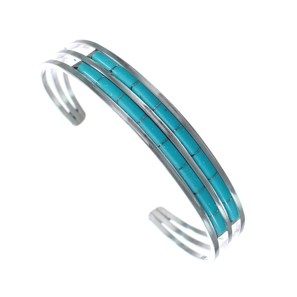 Native American Navajo Sterling Silver Turquoise Inlay Cuff Bracelet AX123902