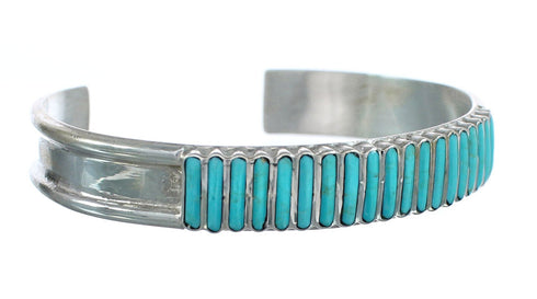 Turquoise Inlay Sterling Silver Zuni Indian Cuff Bracelet AX123908