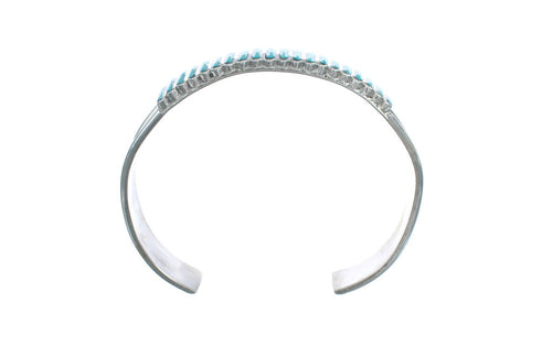 Turquoise Inlay Sterling Silver Zuni Indian Cuff Bracelet AX123908