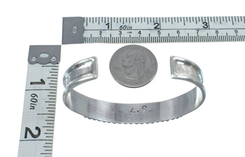 Turquoise Inlay Sterling Silver Zuni Indian Cuff Bracelet AX123908