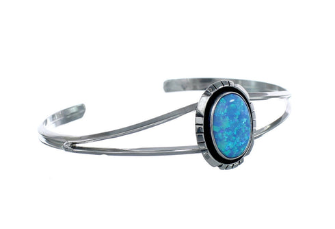 Blue Opal Sterling Silver Native American Cuff Bracelet AX123899