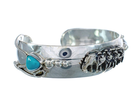 Sterling Silver Turquoise Navajo Horse Cuff Bracelet AX123904