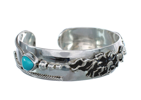 Sterling Silver Turquoise Navajo Wolf Cuff Bracelet AX123905