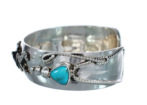 Sterling Silver Turquoise Navajo Wolf Cuff Bracelet AX123905