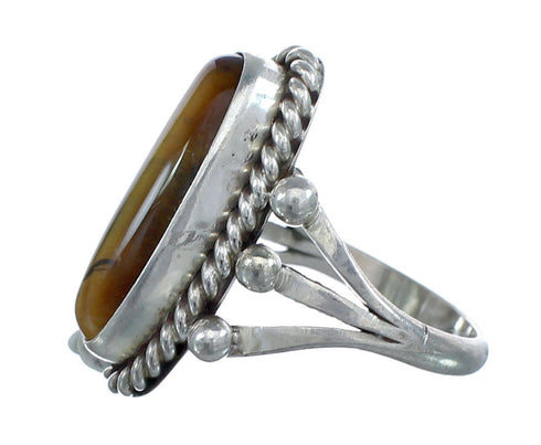 Twisted Sterling Silver Navajo Tiger Eye Ring Size 8-1/4 AX123963