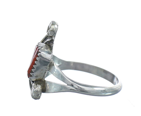 Zuni Coral Genuine Sterling Silver Leaf Ring Size 7 AX123938