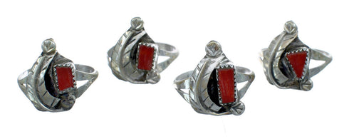 Zuni Coral Genuine Sterling Silver Leaf Ring Size 7-1/2 AX123940