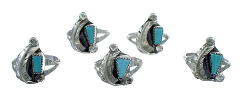 Turquoise Sterling Silver Leaf Zuni Indian Jewelry Ring Size 7-1/2 AX123944