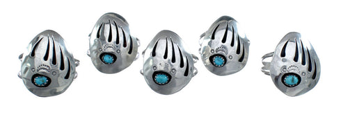 Native American Genuine Sterling Silver Turquoise Bear Paw Ring Size 9-1/4 AX124054