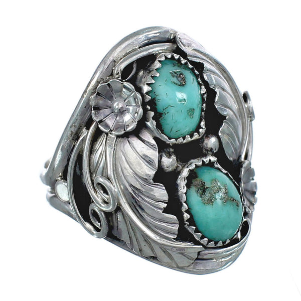 Authentic Sterling Silver Navajo Turquoise Leaf Design Ring Size 11 AX124144