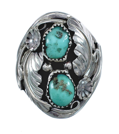 Authentic Sterling Silver Navajo Turquoise Leaf Design Ring Size 11 AX124144