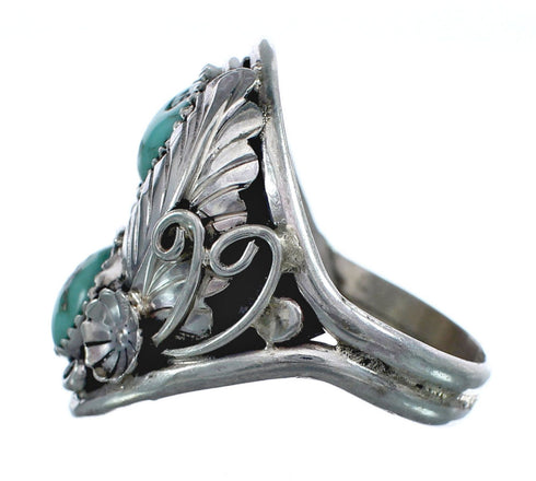 Authentic Sterling Silver Navajo Turquoise Leaf Design Ring Size 11 AX124144
