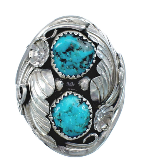 Authentic Sterling Silver Navajo Turquoise Leaf Design Ring Size 10-1/2 AX124160