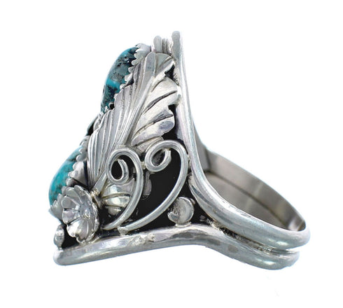 Authentic Sterling Silver Navajo Turquoise Leaf Design Ring Size 10-3/4 AX124161