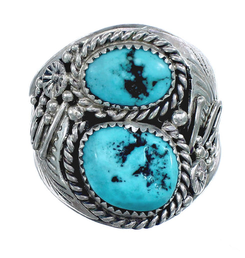Genuine Sterling Silver Leaf Turquoise American Indian Ring Size 12-3/4 AX124043