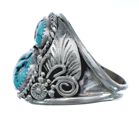 Genuine Sterling Silver Leaf Turquoise American Indian Ring Size 12-3/4 AX124043