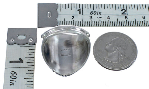 Genuine Sterling Silver Leaf Turquoise American Indian Ring Size 12-3/4 AX124043