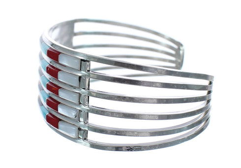 Native American Zuni Multicolor Inlay Genuine Sterling Silver Cuff Bracelet JX123917