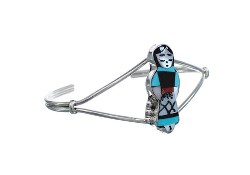 Storyteller Woman Multicolor Multistone Sterling Silver Zuni Cuff Bracelet JX123921