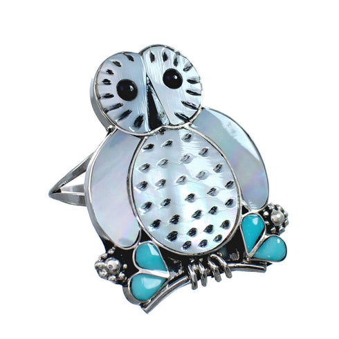 Owl Sterling Silver Zuni Multicolor Multistone Ring Size 8-1/2 JX124027