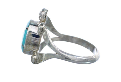 Navajo Sterling Silver Turquoise Inlay Turtle Ring Size 6-3/4 JX124081