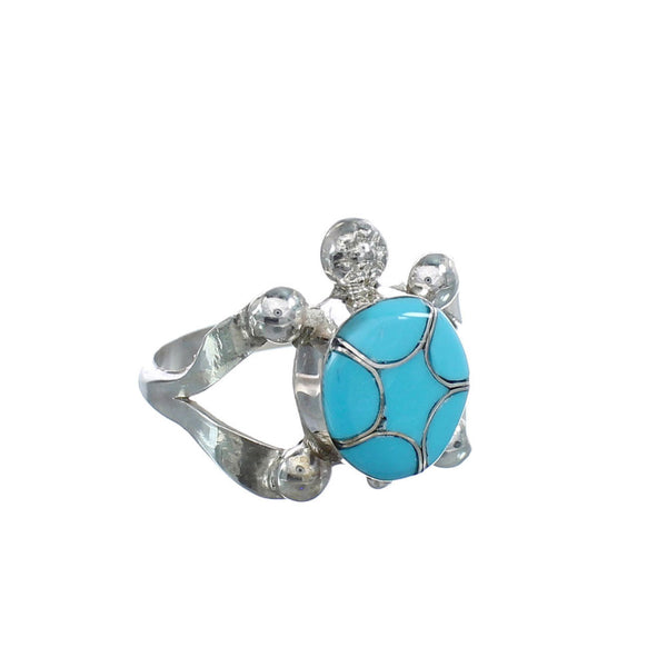 Navajo Sterling Silver Turquoise Inlay Turtle Ring Size 8-1/4 JX124093