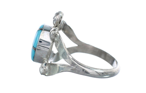 Navajo Sterling Silver Turquoise Inlay Turtle Ring Size 7-1/4 JX124090