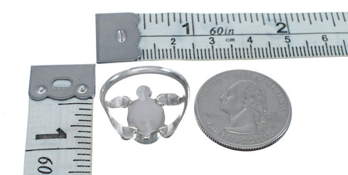 Navajo Sterling Silver Turquoise Inlay Turtle Ring Size 7-1/4 JX124090