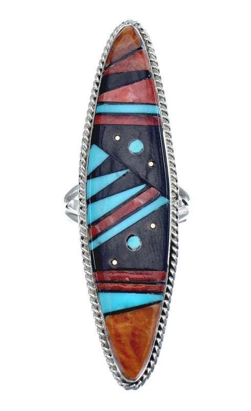 Native American Sterling Silver Multicolor Multistone Inlay Ring Size 9 JX124113