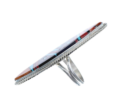 Native American Sterling Silver Multicolor Multistone Inlay Ring Size 9 JX124113