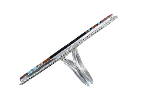 Native American Sterling Silver Multicolor Multistone Inlay Ring Size 9 JX124115