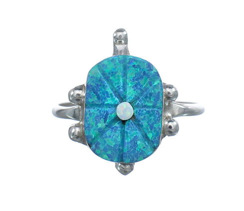 Native American Multicolor Opal Sterling Silver Turtle Ring Size 6-1/4 JX124175