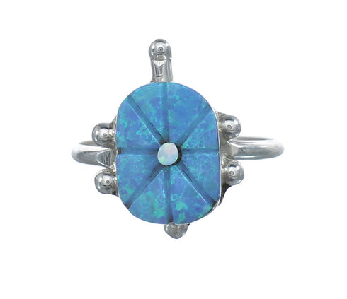 Native American Multicolor Opal Sterling Silver Turtle Ring Size 7 JX124179