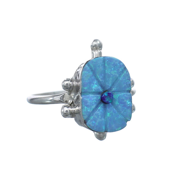 Native American Multicolor Opal Sterling Silver Turtle Ring Size 7 JX124181